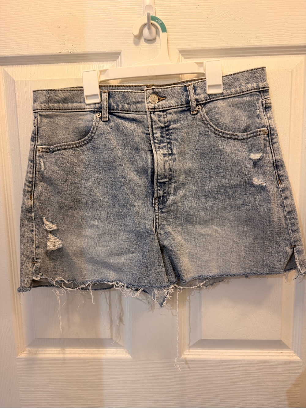 Express Light Blue Distressed Denim Shorts